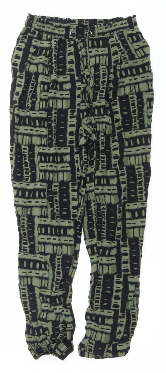New Look Women’s Green Geometric Harem Trousers Size 8 Viscose