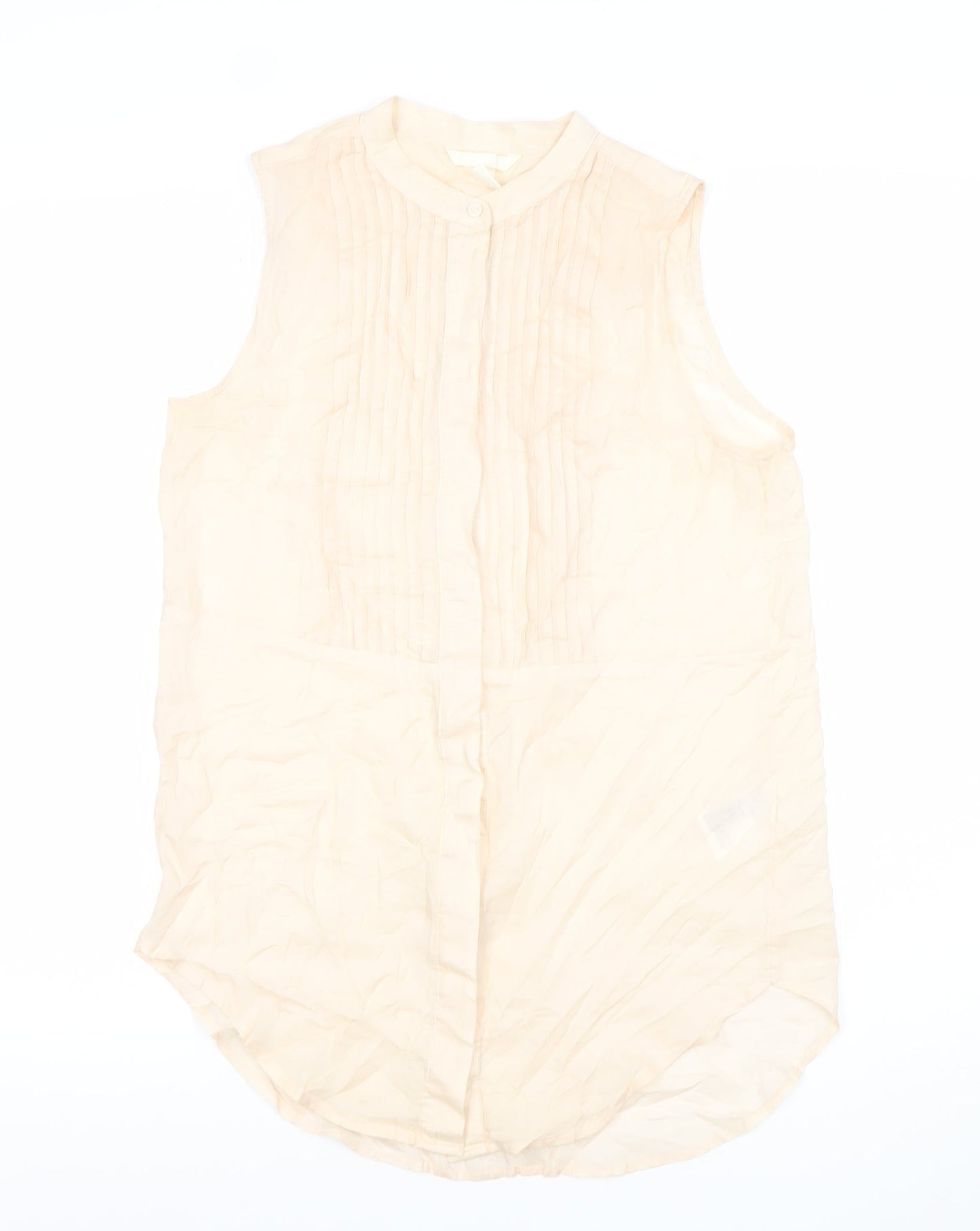 H&M Women’s Beige Sleeveless Cotton Blouse Size 6 Pleated Tunic