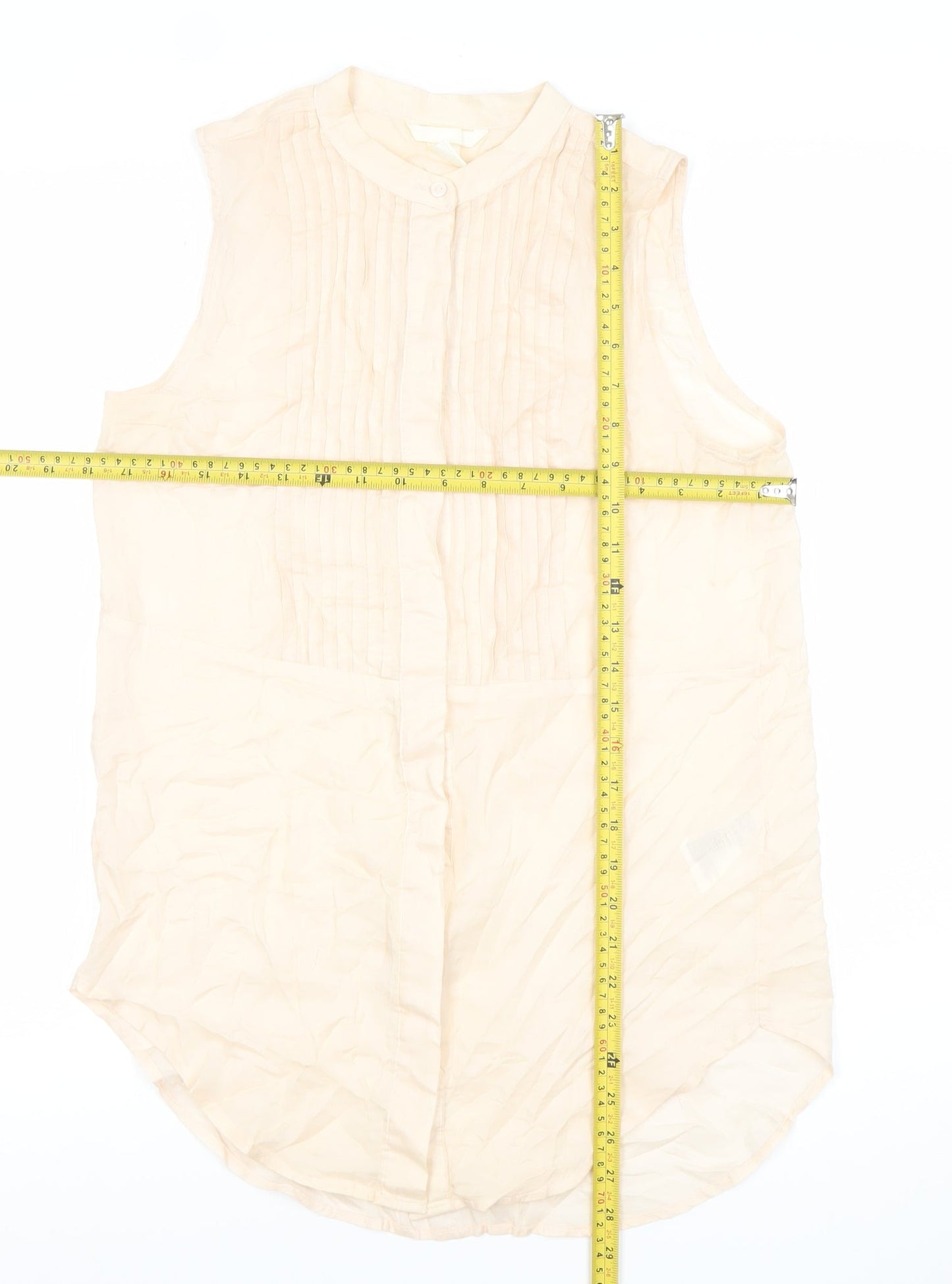 H&M Women’s Beige Sleeveless Cotton Blouse Size 6 Pleated Tunic