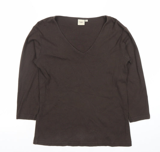 Cotton Traders Womens Brown V-Neck 3/4 Sleeve T-Shirt Size 12