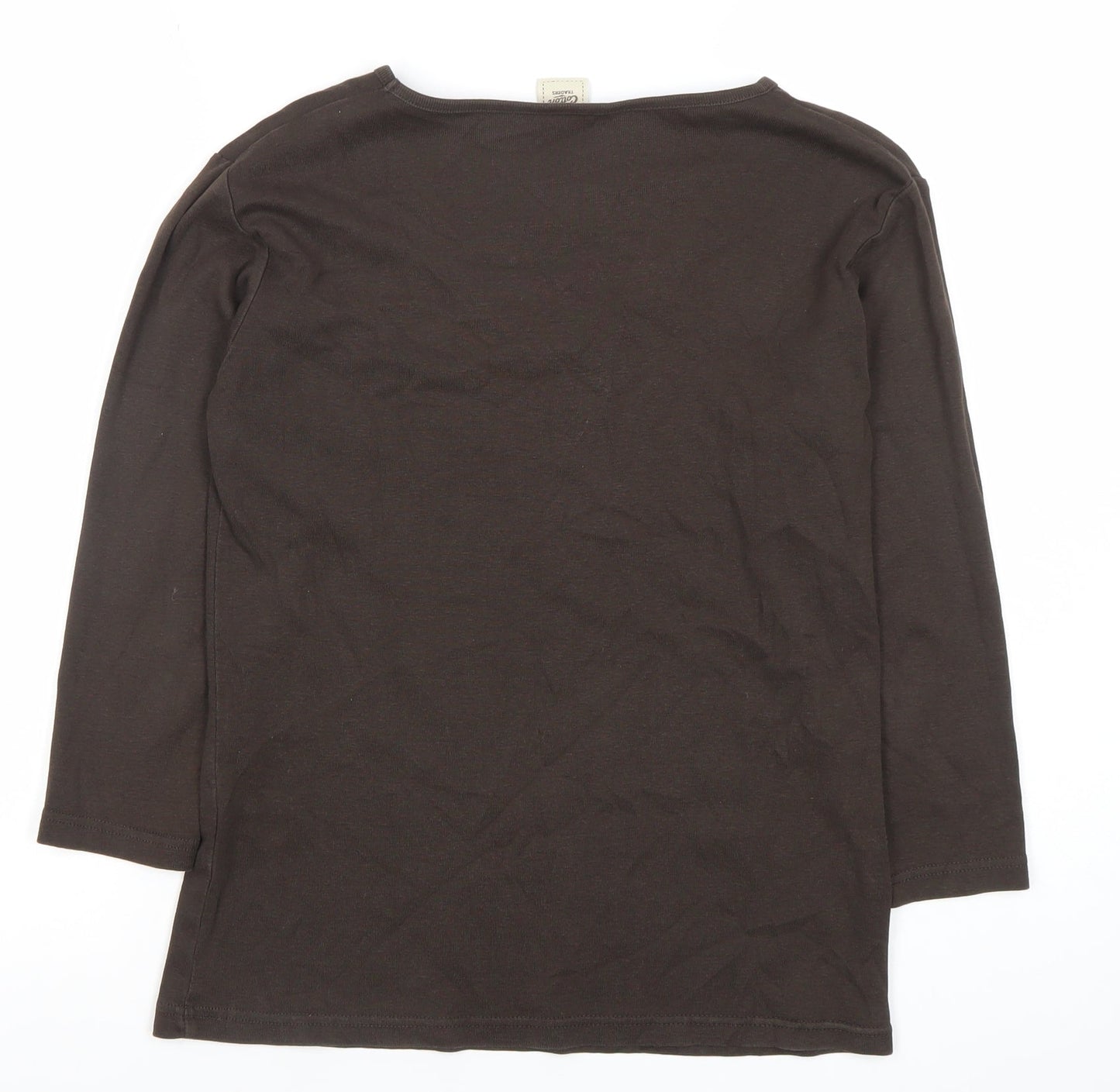 Cotton Traders Womens Brown V-Neck 3/4 Sleeve T-Shirt Size 12