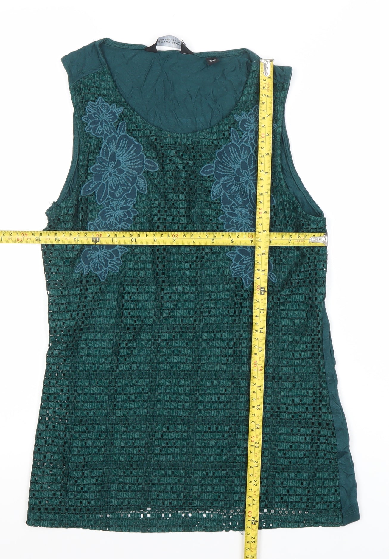 Dorothy Perkins Women’s Green Sleeveless Crochet Floral Tank Top Size 10