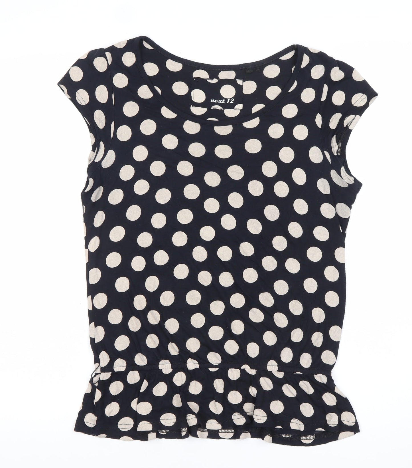 Next Women’s Black Polka Dot Ruffle Peplum Blouse Size 12