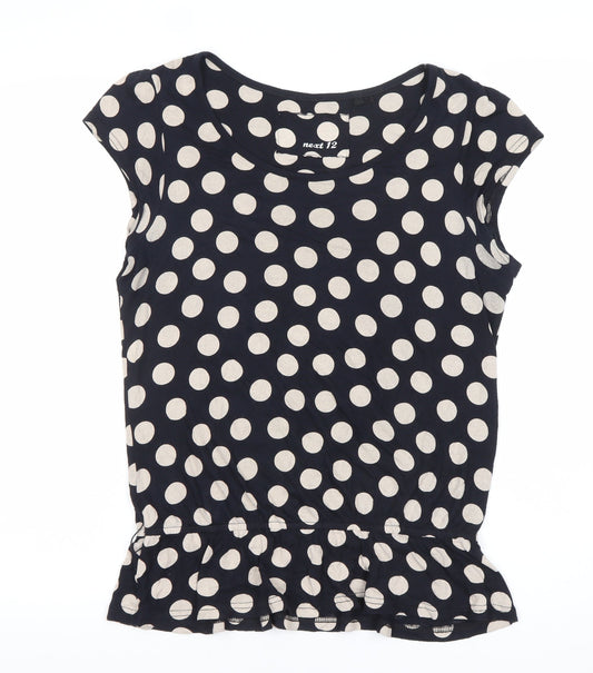 Next Women’s Black Polka Dot Ruffle Peplum Blouse Size 12