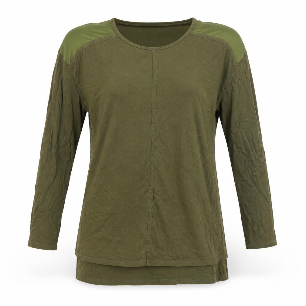 Zara Women Green Long Sleeve Polyester Basic T-Shirt Size L