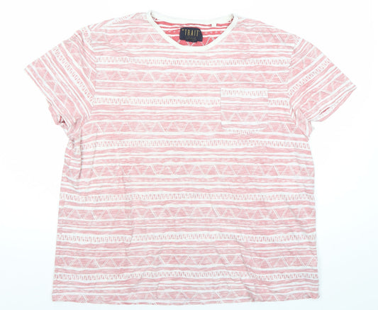 BHS Men’s Red Aztec Geometric XL Crew Neck T-Shirt Cotton Blend