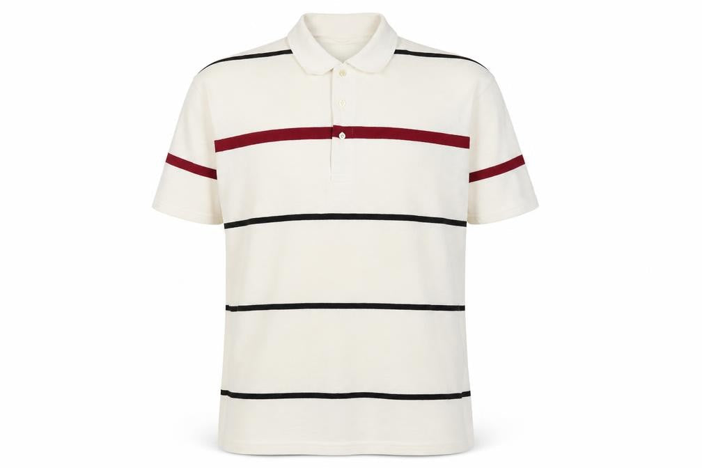 Pacific Flyer Men’s Ivory Striped Polo Shirt Size L Short Sleeve
