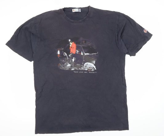 88 Casually Men’s Black Graphic T-Shirt Large Cotton Retro Crew Neck