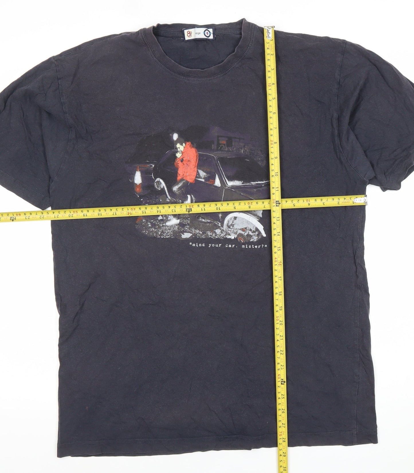 88 Casually Men’s Black Graphic T-Shirt Large Cotton Retro Crew Neck