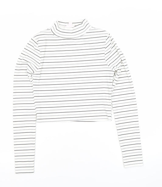 Marks and Spencer Petites Women’s White Striped Roll Neck Cropped Top Size 6