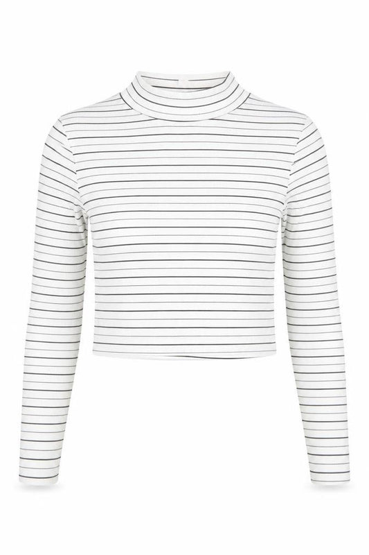 Marks and Spencer Petites Women’s White Striped Roll Neck Cropped Top Size 6