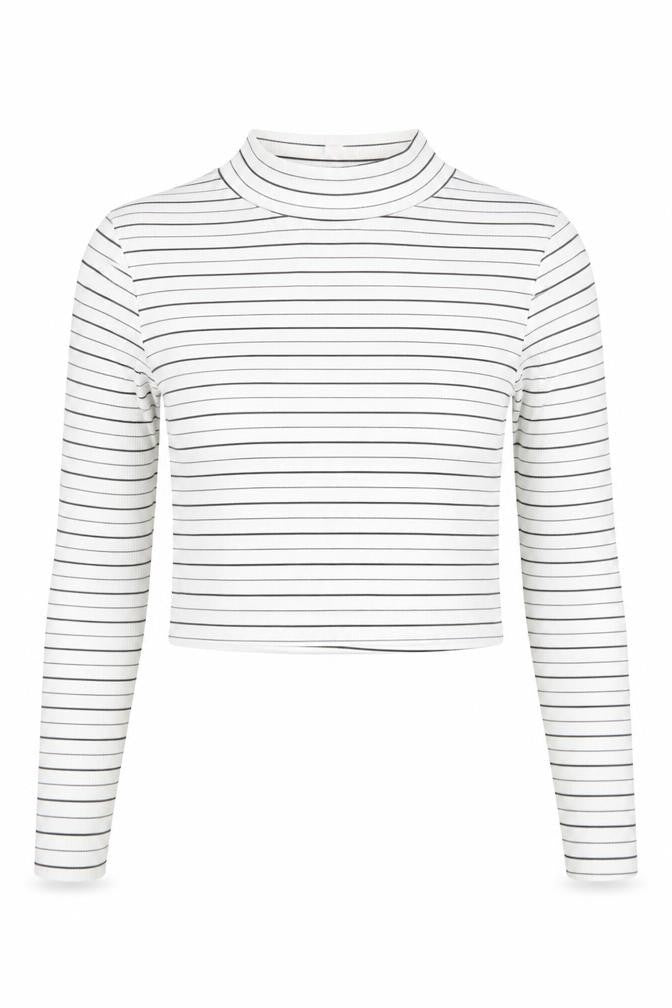 Marks & Spencer Petites Women’s White Striped Roll Neck Cropped Top Size 6