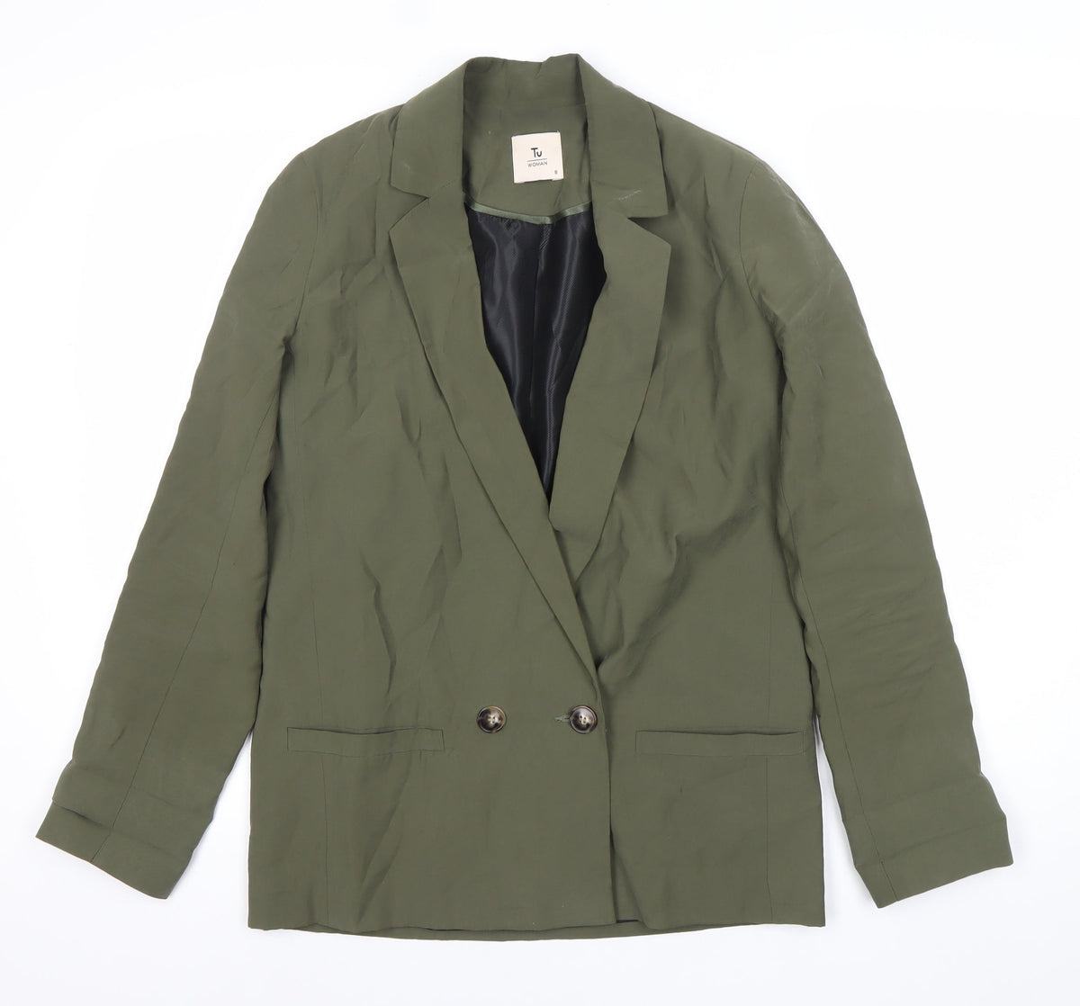 Tu Women Green Size 8 Double-Breasted Blazer Jacket