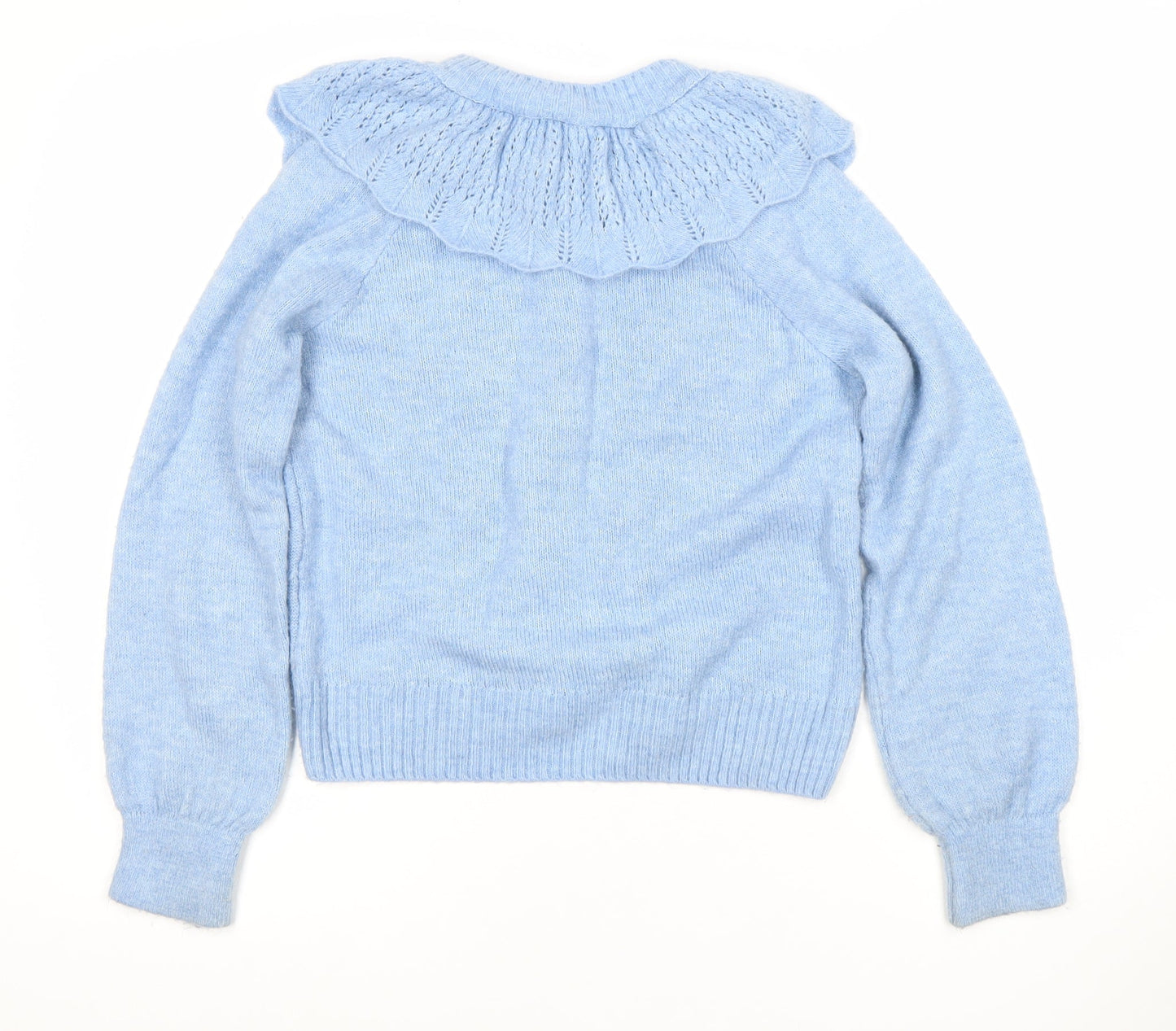 George Womens Blue Knit Ruffle Cardigan S Crew Neck Long Sleeve