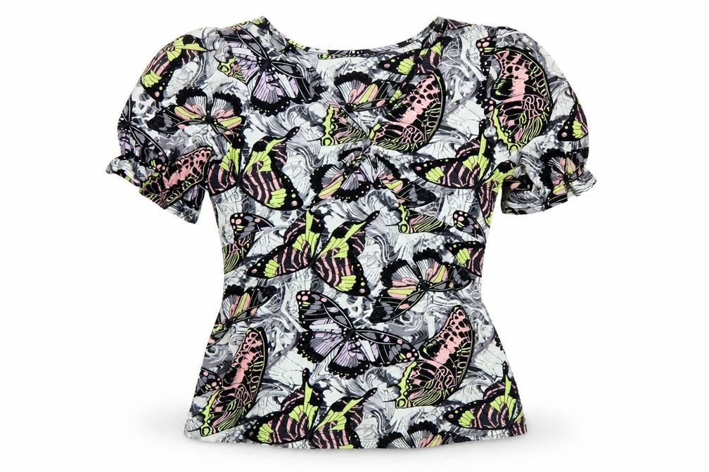 Next Women’s Multicoloured Butterfly Print Puff Sleeve Blouse UK 14
