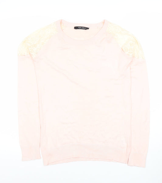 Select Womens Pink Lace Shoulder Long Sleeve Knit Blouse Size 12