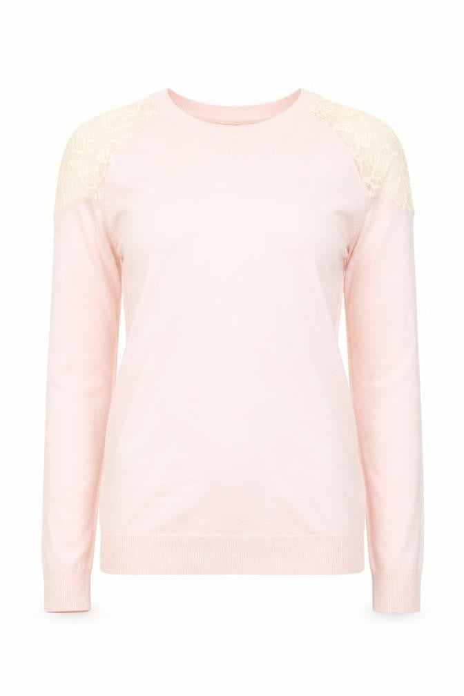 Select Womens Pink Lace Shoulder Long Sleeve Knit Blouse Size 12