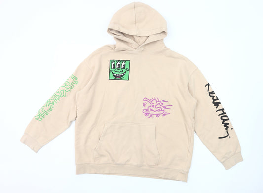 H&M Girls Beige Graphic Print Pullover Hoodie 14 Years Regular Fit