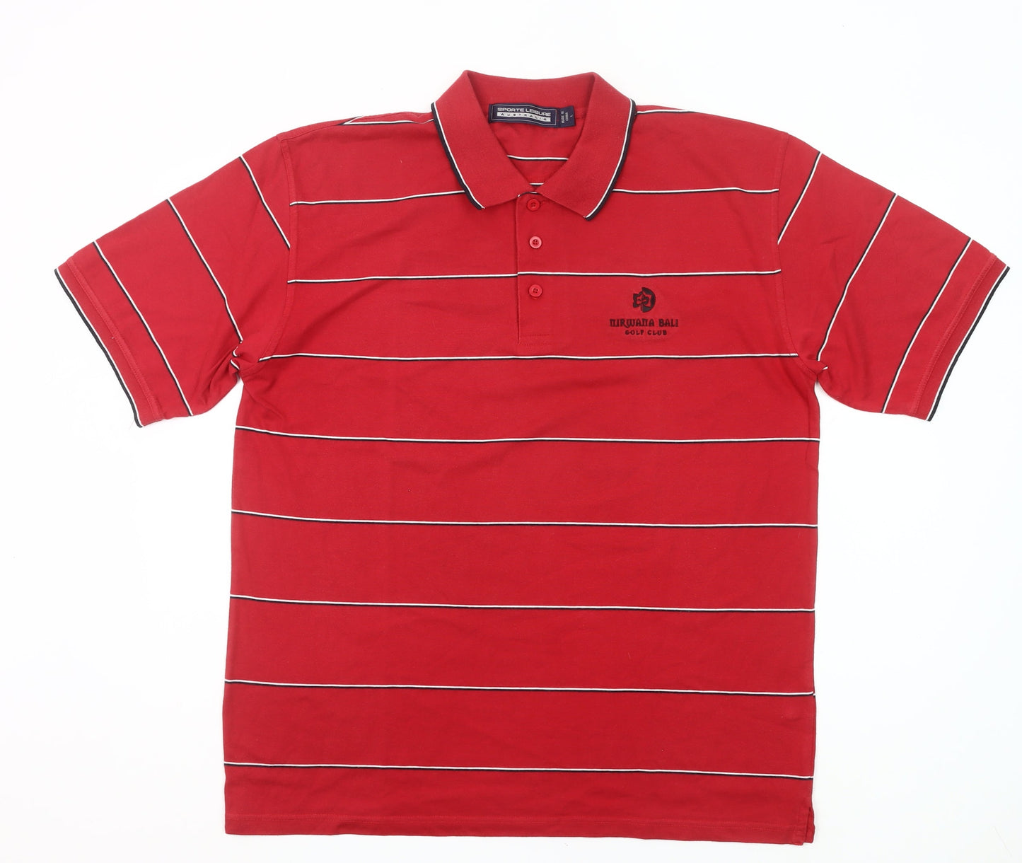 Sporte Leisure Men’s Red Striped Polo Shirt Size L Golf Casual