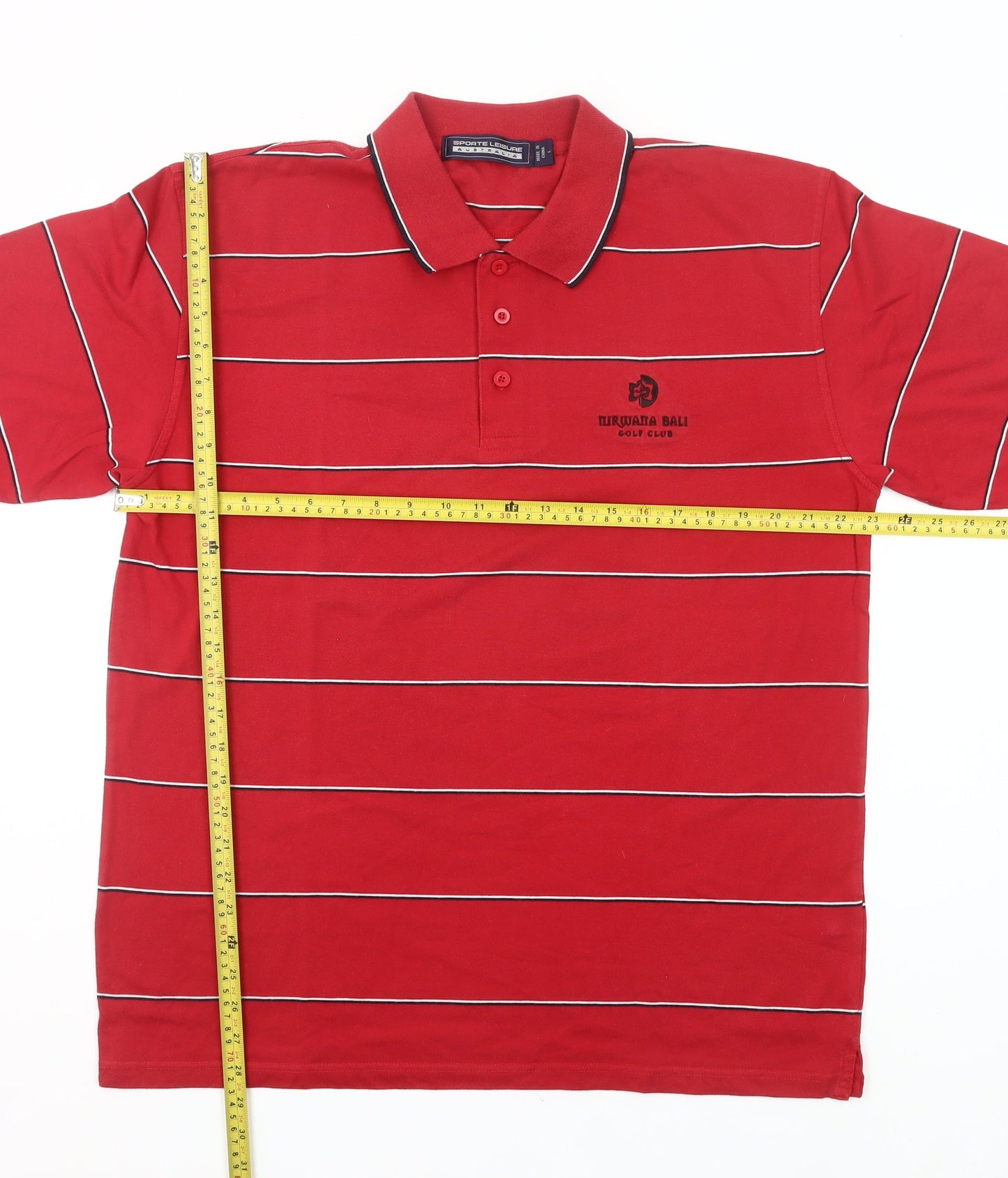 Sporte Leisure Men’s Red Striped Polo Shirt Size L Golf Casual