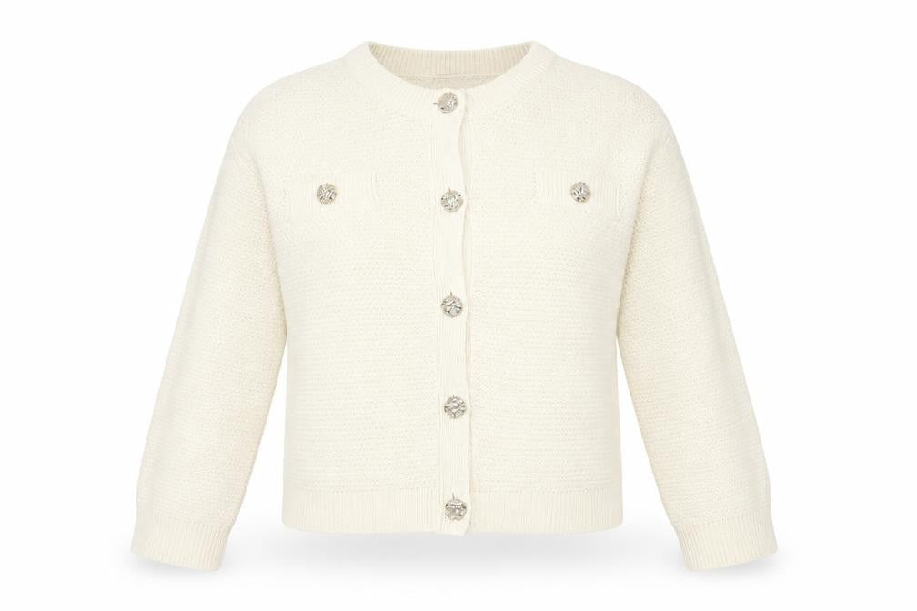 Amara Reya Women Ivory Cardigan XL Knit Button Front Jumper