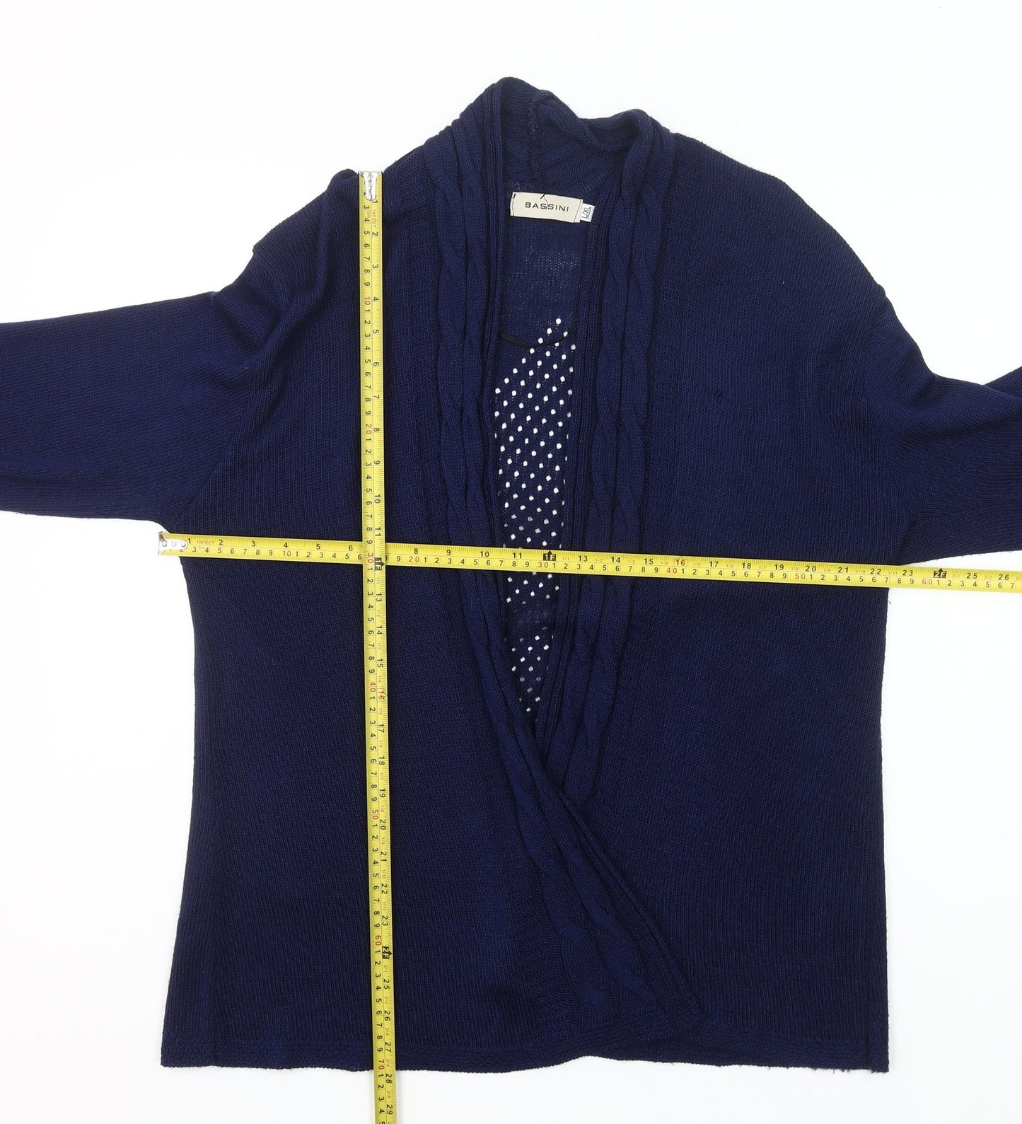 Bassini Women’s Blue Open-Knit 3/4 Sleeve Cardigan L
