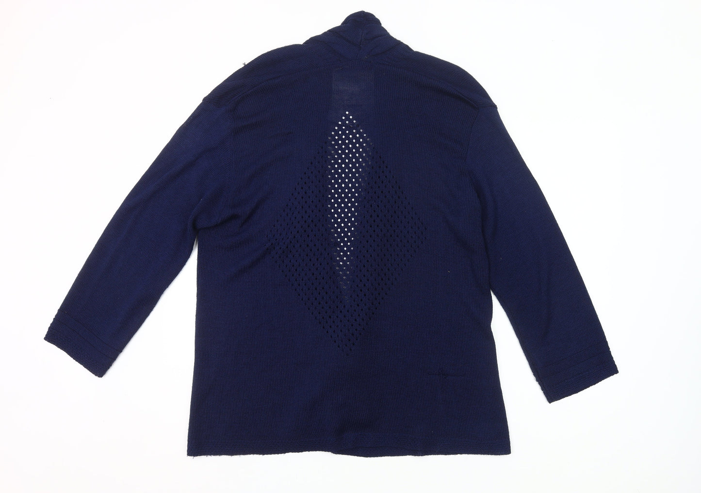 Bassini Women’s Blue Open-Knit 3/4 Sleeve Cardigan L