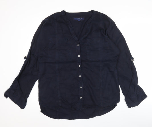 Next Womens Blue Button-Up Shirt Size 10 Long Sleeve Lyocell