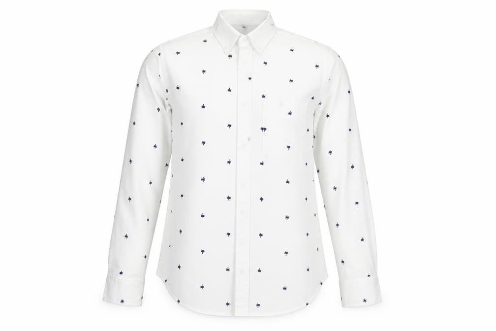 Lands' End Men White S Regular Fit Long Sleeve Button-Up Shirt
