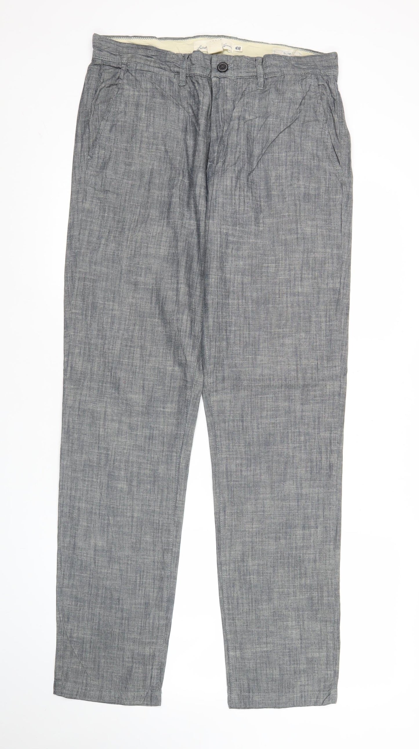 H&M Women Grey Chino Trousers Size 14 Cotton Straight Leg