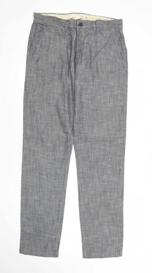 H&M Women Grey Chino Trousers Size 14 Cotton Straight Leg