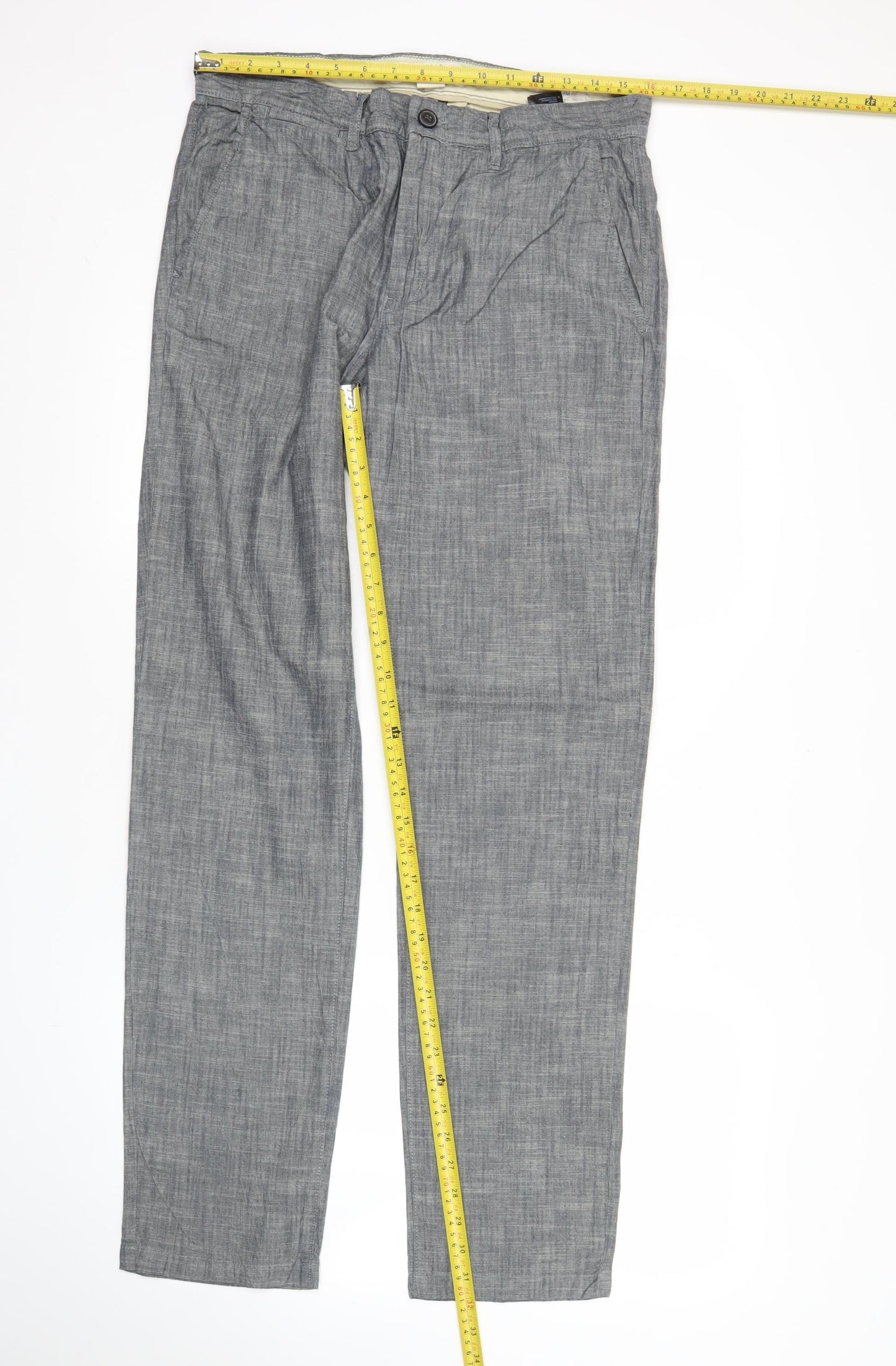 H&M Women Grey Chino Trousers Size 14 Cotton Straight Leg