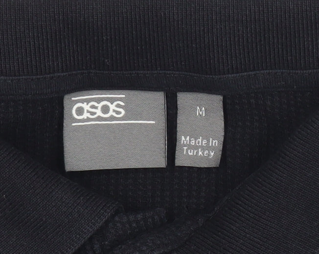 ASOS Men’s Black Cotton Polo Shirt Size M Regular Fit Short Sleeve