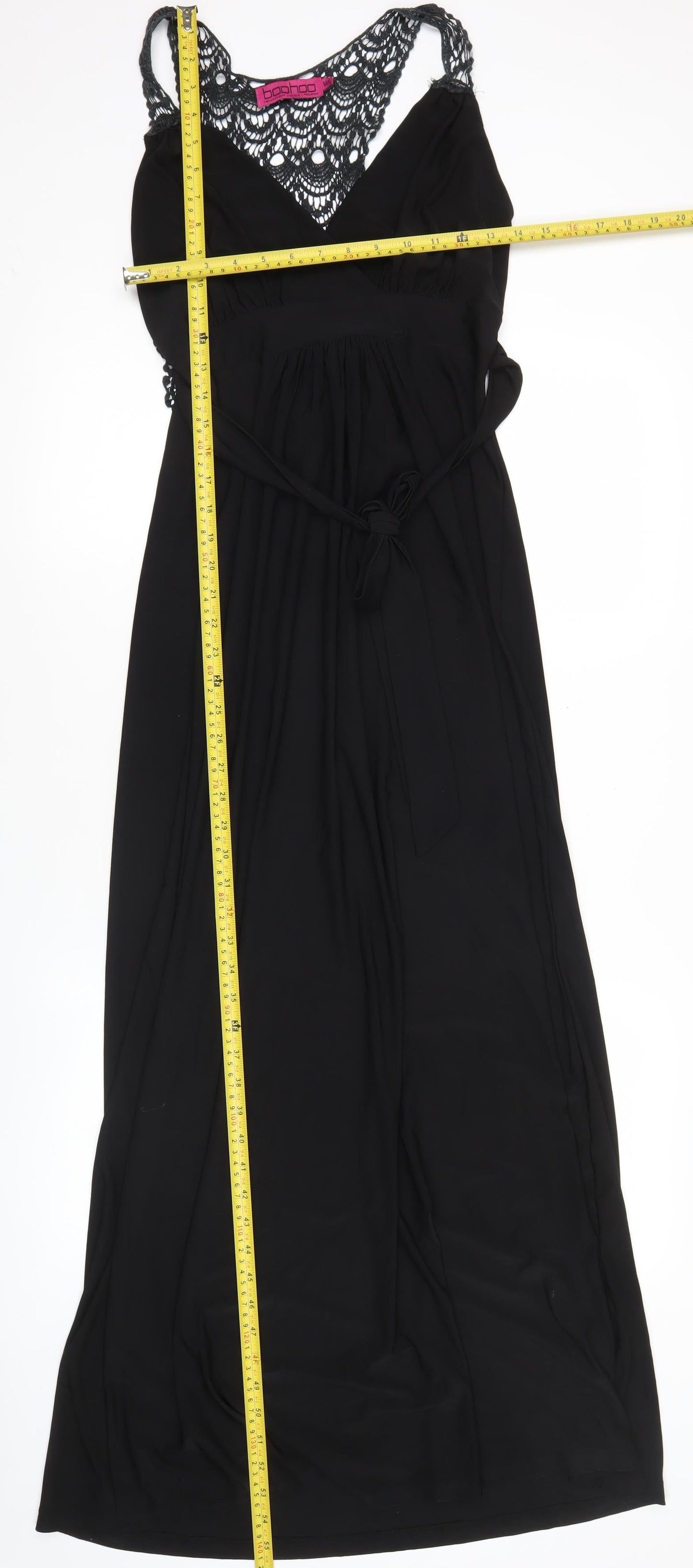 Boohoo Women’s Black Maxi Dress M/L Halter Lace Cocktail Evening