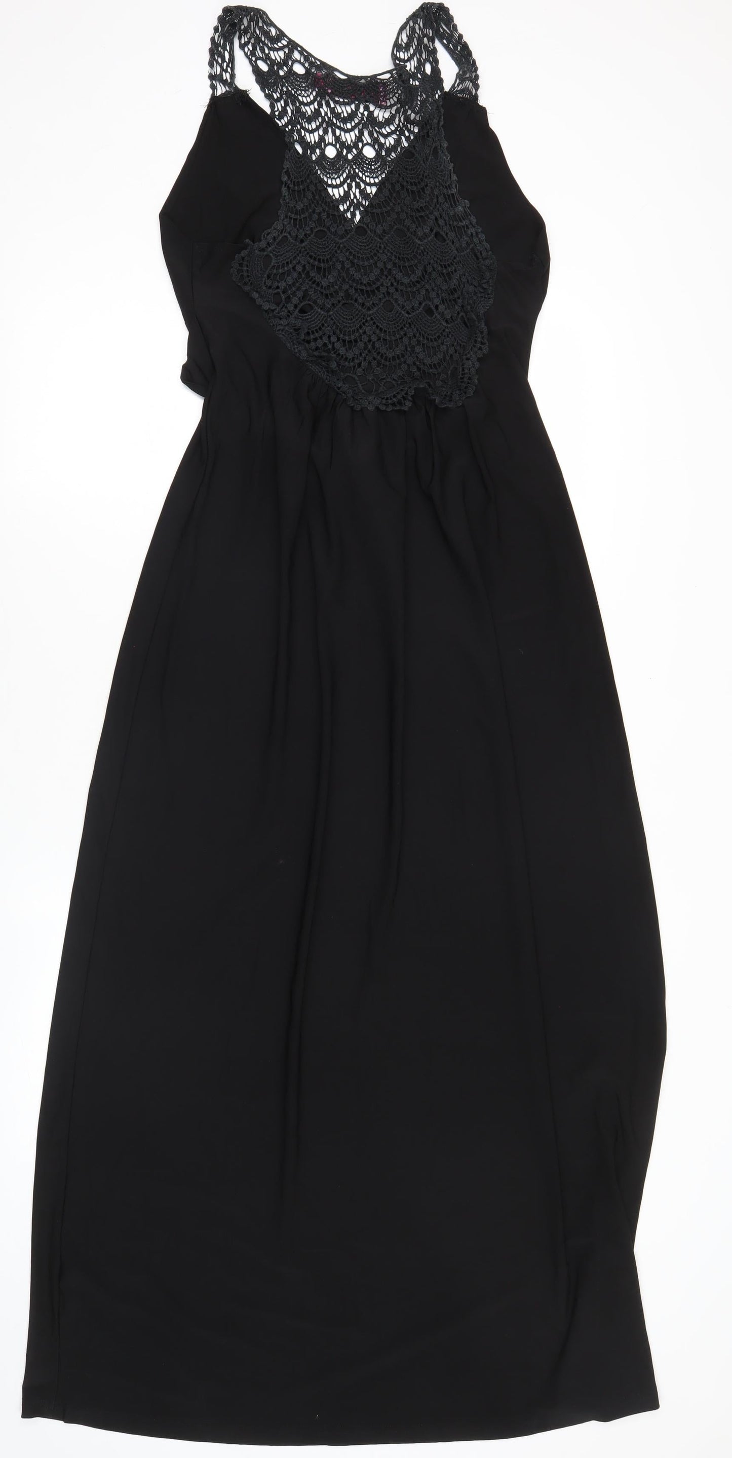 Boohoo Women’s Black Maxi Dress M/L Halter Lace Cocktail Evening