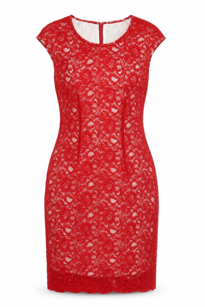 Jaeger Women Red Lace Sheath Dress Size 14 Knee Length Formal