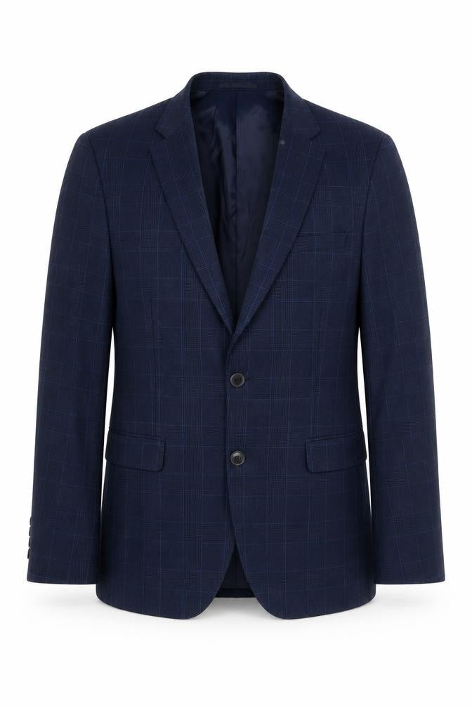 Kin Men’s Blue Check Wool Blazer Jacket 38R Classic Notch Lapel
