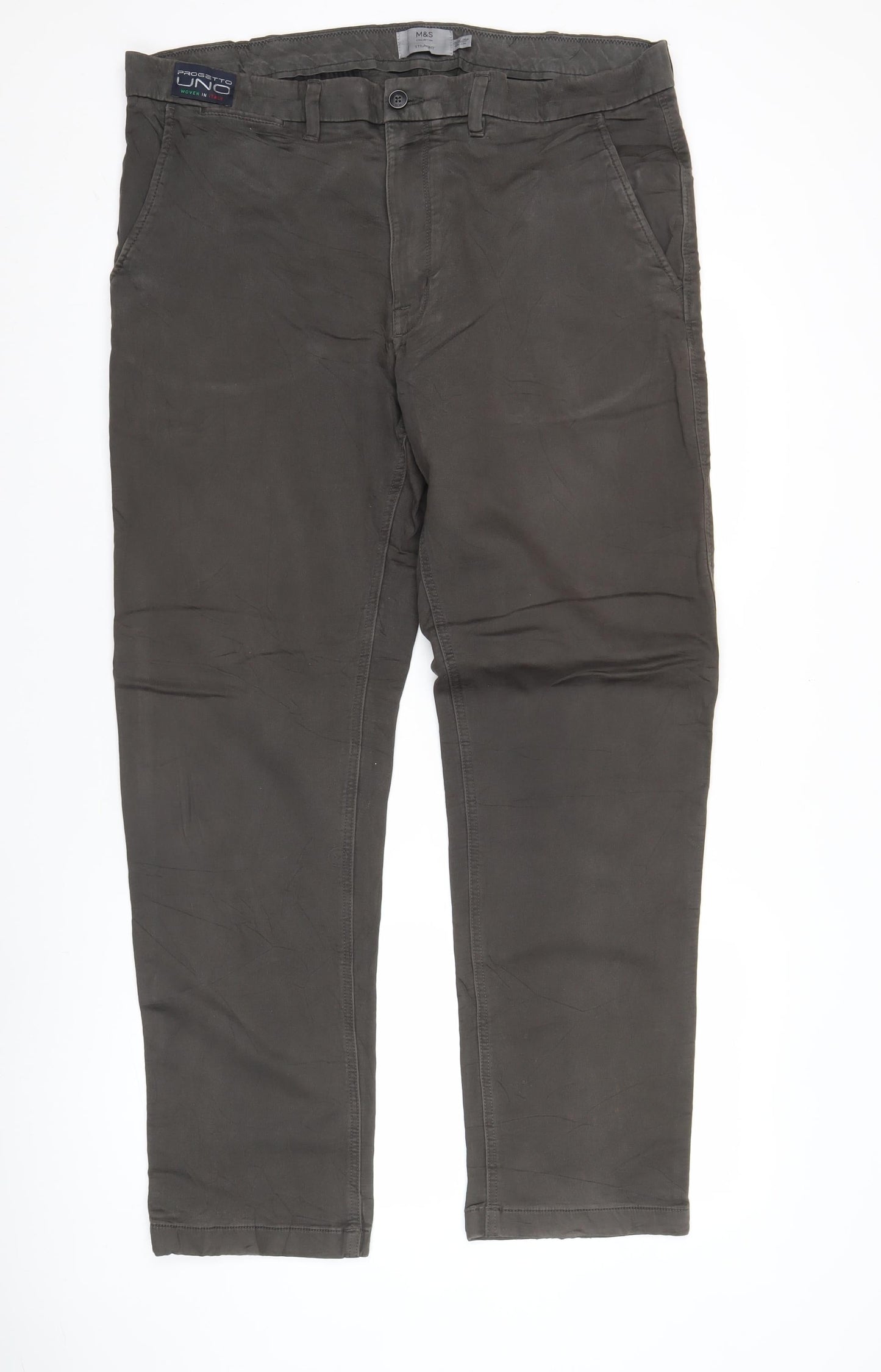 Marks and Spencer Men's Brown Chino Trousers 40W 33L Straight Fit