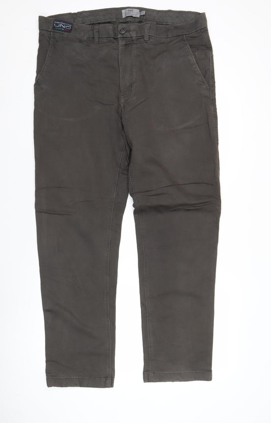Marks and Spencer Men's Brown Chino Trousers 40W 33L Straight Fit