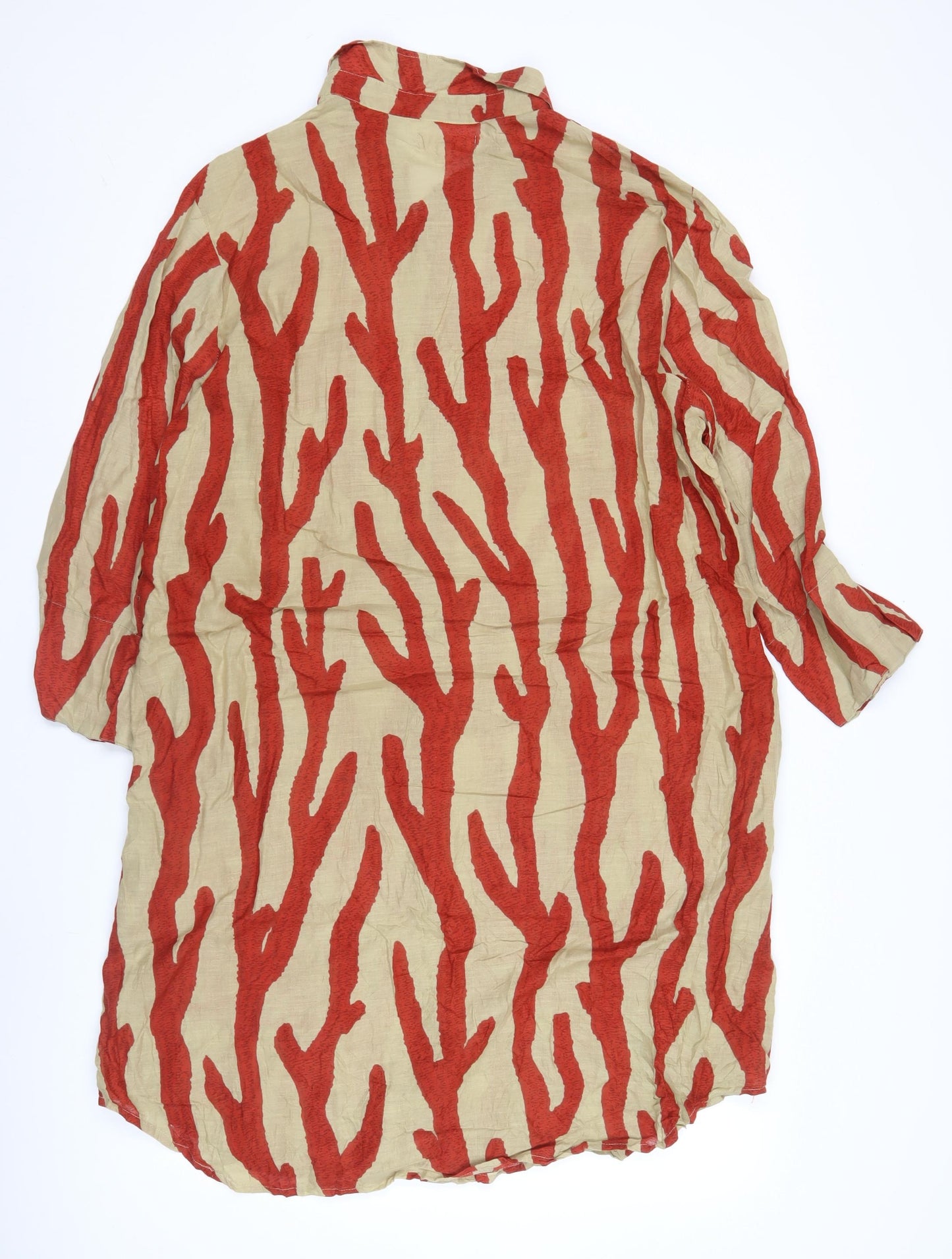 Antica Sartoria Women’s Beige Red Shirt Dress S Embroidered Cotton Casual