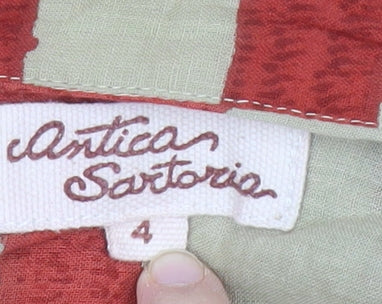 Antica Sartoria Women’s Beige Red Shirt Dress S Embroidered Cotton Casual