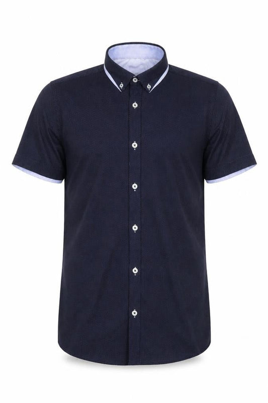 Burton Menswear London Men's Blue Slim Fit Short Sleeve Button-Up Shirt M