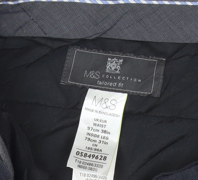 Marks and Spencer Men's Blue 38W 31L Tailored Fit Dress Pants
