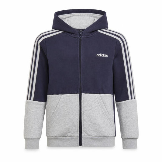 Adidas Boys Blue Grey Full Zip Hoodie 11-12Y Sports Logo Hooded Jacket