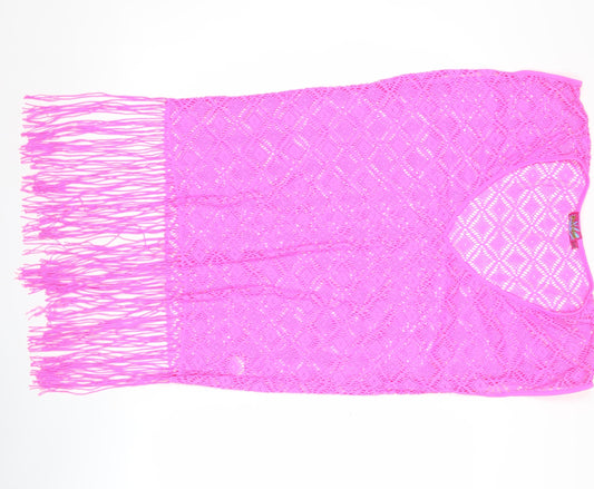 Boutique Women’s Pink Crochet Fringe Tunic Blouse S V-Neck Summer