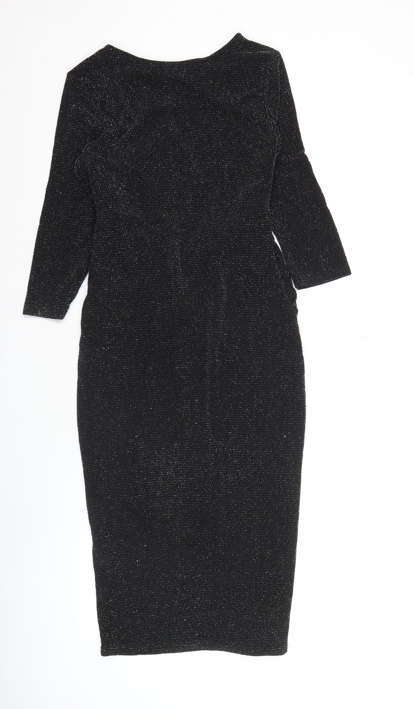 Papaya Weekend Women's Black Glitter Bodycon Dress Size 8 Knee Length