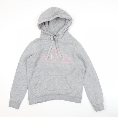 Jack Wills Womens Grey Pullover Hoodie Size 10 Logo Graphic Casual