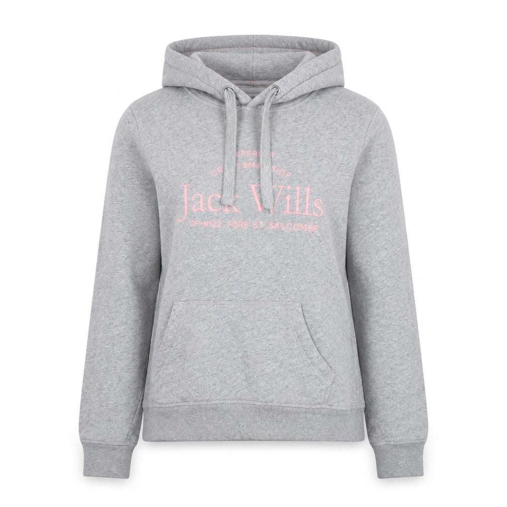Jack Wills Womens Grey Pullover Hoodie Size 10 Logo Graphic Casual