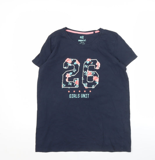Pepperts Girls Blue 12-14Y Graphic Print Cotton T-Shirt