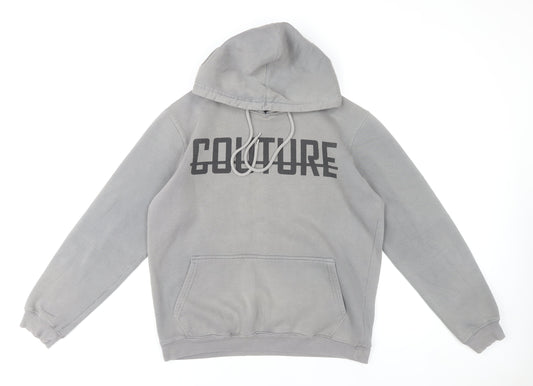 Fresh Couture Mens Grey Pullover Hoodie L Logo Print